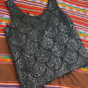 Vintage Sixties Black Beaded Wool Top